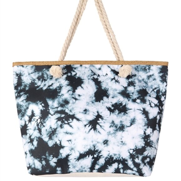 Black & White Boho Tie-Dye Tote Bag with Rope Handles - Picture 1 of 1
